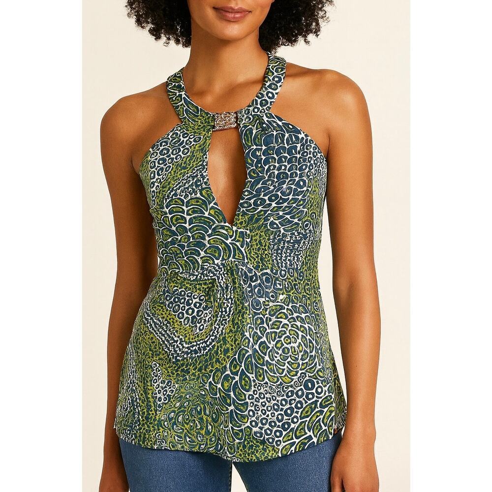 Trina Turk Print Halter Tank Top Keyhole Detail size 8